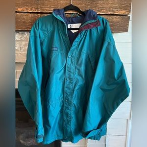 Vintage Columbia Teal  Ski Jacket Multiple Pockets With Hood Women’s Large EUC